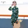 Mori Kız Elbise İlkbahar Sonbahar Kadın Uzun Kollu Siyah, Yeşil Çiçek Baskı Şifon Elbiseler Japon Giysiler 210520