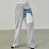 Twotwinstyle casual wide ben byxor för kvinnor hög midja patchwork pocket rakt lösa byxor kvinnliga mode kläder 210925
