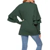 Kvinnors blusar skjortor 2021 Green Casual Patchwork Women Tops och Spring Solid O-Neck Ruffles Long Sleeve Blause With 3 Colors 1208