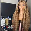 Lace Wigs 360 Ombre Blonde Hoogtepunt Diepe Golf Frontale Pruik Gekleurd Bruin Krullend 13x4 Front Menselijk Haar Volledige preplucked Voor Vrouwen Kend22