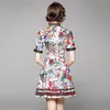 Bow Boutique Printed Dress Short Sleeve OL Summer Dress High-end Fashion Sweet Lady Dresses Party Dress