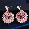 Pink Red Cubic Zirconia Stone Long Drop Big Earrings for Women Luxury Design Dinner Party Jewelry Accessories CZ768 210714