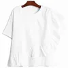 Mujeres negro casual volantes asimétricos empalmados camiseta cuello redondo manga corta moda primavera verano 1DD8442 210512
