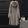 Lautaro Vinter Lång Fluffig Varm Tjock Skirted Faux Mink Fur Coat Kvinnor Med Huvud Elegant Lyx Maxi Furry Overcoat Fashion 211007