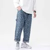 Mäns Jeans 2022 Vår Fashion Cashew Flower Full Print Straight Pants Casual Loose Capris