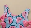 INS baby girls cartroon swim one-piece swimsuit fashion kids watermelon print bowknot swimwear children summer spa bathing suit S1253