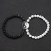 Couples lovers Beaded bracelets White and black beads Strands women men Taiji ying yang charm bracelet friendship jewelry male female