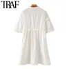 Traf Women Chique mode ruches losse mini jurk vintage o nek korte mouw vrouwelijke jurken vestidos mujer 210415