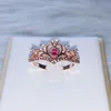 Anneaux pour femmes luxe évider princesse couronne bleu violet rouge Zircon or Rose argent couleur bijoux de mode KBR212