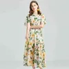 S-XXL Summer Chiffon Maxi Women Elegant Butterfly Sleeve O-Neck Floral Print Boho Beach Pleated Vacation Long Dress 210416