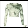 T-shirt Tops Tees Odzież Odzież Drop Delivery Casual Damskie Koszulki Jesienne Wiosenne Odzież 2021 Ladies Długi Rękaw Tie-Dye Malowane Slim Slim