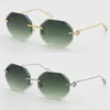 2021 Fashion Metal Diamond Cut Lens luxury designer Sunglasses Protection Rimless 18K Gold Male and Female Sun Glasses Shield Retro Design eyeglasses frames men