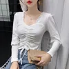 One-word collar off-the-shoulder Blouse Woman Spring and autumn design inspiration long-sleeve t-shirt 210412