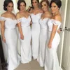 Frauen Kleid Elegante Damen Solide Weiße Spitze Lange Chiffon Hochzeit Party Off-the-Schulter V-ausschnitt Brautjungfer Prinzessin Formale Outfit 210522