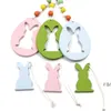 Easter Wooden Hanging Pendant DIY Solid Color Egg Bunny Shaped HangingS Ornament Happy Easter Home Decoration 6pcs/bag