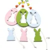 Wielkanocny Drewniany Wiszący Wisiorek DIY Solidna Kolor Jajko Królik Kształtujący Hangings Ornament Happy Easter Home Decoration 6 sztuk / torba