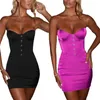 Casual Dresses Sexy Club Strapless Sleeveless Pencil Dress Retro Button Decor Women Short Mini Party Elegant Off Shoulder Ladies