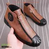 Wysokiej jakości skórzane mokasyny zamek błyskawiczny Spring Boots Top Casual Board Shoe Hot Designer Nowe płaskie buty zapatillas hombre v1.17