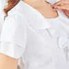 Coréen femmes chemises en mousseline de soie Blouses femme volants blanc bureau dame basique hauts grande taille Vintage haut 210427