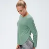Mulheres tops tees roupas designers roupas t-shirt mulheres yoga fitness esportes executando a blusa de treinamento macio respirável split manga longa