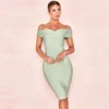 Женские платья сексуальная осень зима MIDI Bodycon повязка зеленый элегантный клуб женская вечеринка ночная одежда 210515