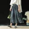 Summer Arts Style Women Elastic Waist Loose Long Skirt 3d Flower Vintage A-line all-matched Casual linum s S299 210512