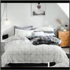 Tillbehör Textili Hem Garden Drop Leverans 2021 100Percent Cotton Stripes Duvet sätter enkla sängkläder med pillowcases singel dubbel que