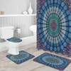 Rideaux de douche 4 pièces/ensemble rond motif de fleur imprimé rideau imperméable salle de bain couverture de toilette tapis antidérapant tapis ensemble baignoire décor