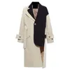 DEAT spring and autumn turn-down collar full sleeves contrast colors patchwork high quality trench coat 19G-a68- 210428