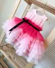 2021 Tea Length Colorful Flower Girl Dresses Tiers Tulle Little Wedding Vintage Communion Pageant Gowns