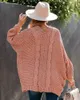 Fitshinling Batwing Rękaw Boho Dzianiny Kartkowe Kieszenie wakacje Oversize Winter Płaszcz Twist Luźne Vintage Long Cardigan 210914