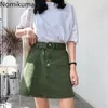 Nomikuma Summer High Taille Denim Jupe Femmes Solide Couleur Sash Lace Up Casual Mode Mini Jupes Coréen Streetwear 3b780 210514