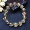 Beaded Strands Natural Yellow Hair Titanium Rutilated Quartz Crystal Round Beads Bracelet For Women Stretch Charm Fawn22