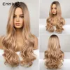 Perruques synthétiques Emmor longue perruque de cheveux ondulés Ombre brun à blond pour les femmes partie centrale naturelle résistant à la chaleur Cosplay