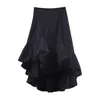 Vintage Irregular Ruffle High Waist Pleated Skirt Women Summer Spring White Black Korean Style Asymmetrical Fashion 210421