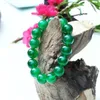 Bela jóias Chinês Verde Natural Chalcedônia Rodada Jade Beads Bracelete Elástico Femme