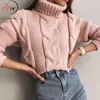 Jesień Zima Krótki sweter Kobiety Dzianiny Turtleneck Swetry Casual Soft Jumper Moda Długi Rękaw Pull Femme 210810