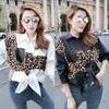Automne mode femmes chemises à manches longues léopard Blouses décontracté col rabattu épissé hauts 6139 50 210506