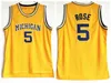 NCAA Michigan Wolverines 5 Jalen Rose Jersey Chris Webber 4 Juwan Howard 25 1 Charles Matthews 2 Jorda Poole College Basketbal Yellow Men