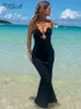 NXY MIDI Czarne rękawy Dress Party Halter Neck 2022 Lato Hollow Out Sexy Club Beach Dresses Bodycon Backless 0307