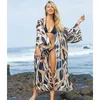 Sexy Bikini Cover-ups Cotton Tunic Boho Printed Summer Beach Dress Elegant Women Plus Size Wear Swim Suit Cover Up Q1107 210420