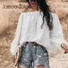 Jocoo Jolee Women Spring Sexy Elegant Slash Neck Office Lady Long Sleeve T-Shirt Casual Backless Solid Polka Dot Top 210619