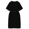 Nuove donne di estate vintage nero cerniera vestito spaccato con cintura moda streetwear abiti vita casual harajuku mini vestiods 210417