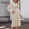 Tataria Vintage pleated belt blazer dress women Elegant office ladies es Long sleeve suit female autumn party 210514