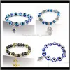 Fatima main Hamsa Bracelet bijoux femmes homme or argent couleur mode bleu diable mauvais œil Plam cloche perlée ancre bracelets de charme Ypnve Thmd5