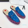 Designer äkta läder loafers män kvinnor prinsetown spets sammet tofflor damer casual mules metall spänne bin orm mönster 8565