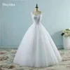 ZJ9082 Elfenbeinweiß Prinzessin Ball Hübsche Spitze Perlen Perlen Ärmel Zwei Schulter 2019 2020 Kleider Hochzeit Braut Kleid Größe 2-26W H0105