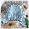 E-Baihui Vintage Short Cardigan Stickad tröja Kvinnor Höst Vinter Långärmad Solida Sweaters Coat Jackor Kvinnor 211103