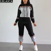 Joggingpakken voor vrouwen ColorBlock Casual Hoodie Sweatshirtlong Broek Plus Size Outfits Streetwear Fashion Brei Two Piece Set 210520