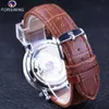 Forsining Minimalism Design Leather Transparent Skeleton Men Watches Top Brand Luxury Steampunk Mechanical Automatic Wristwatch Q0902